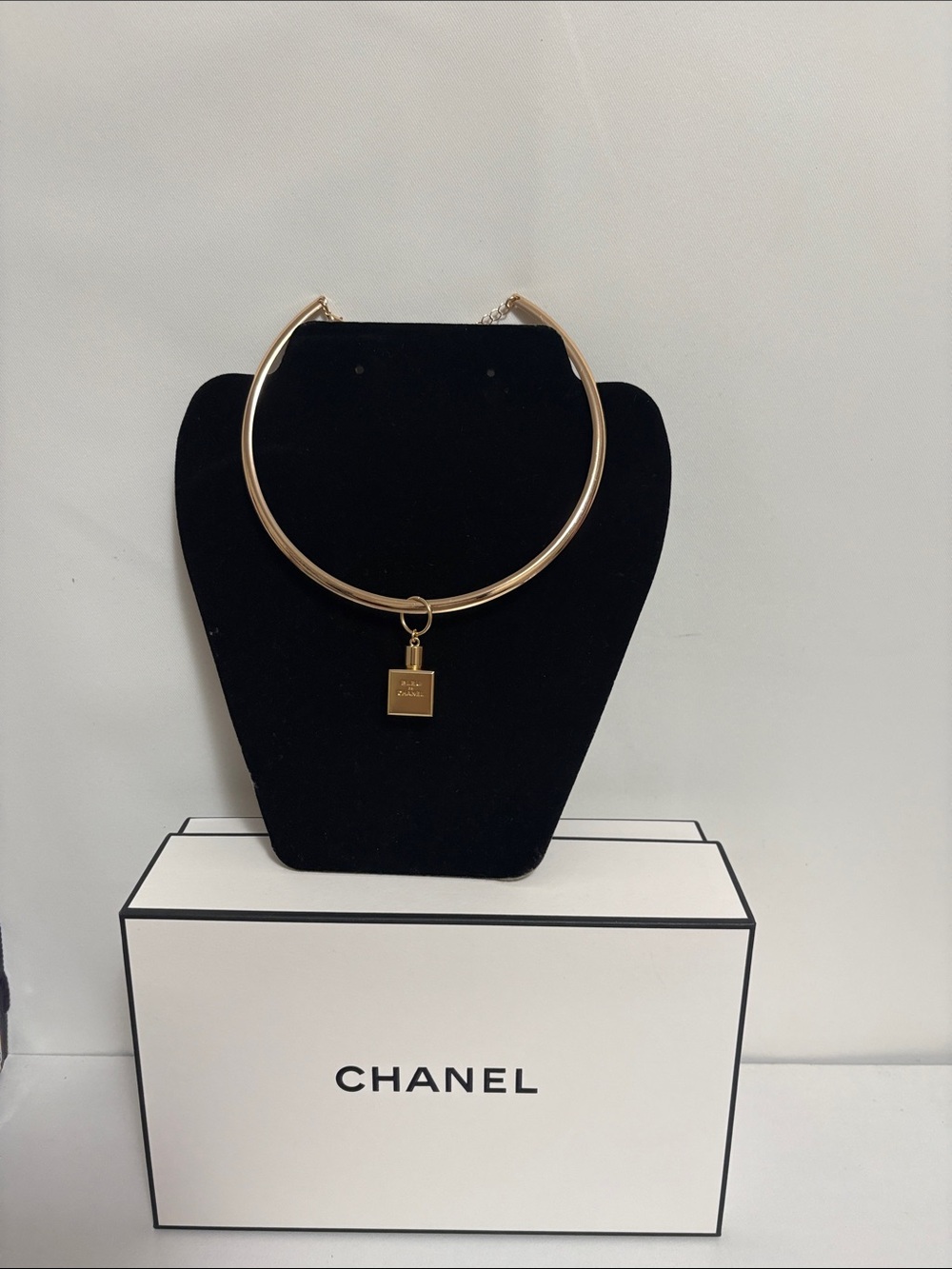 Blue De Chanel Perfume Bottle Charm on Gold Choker Necklace ⭐️✨